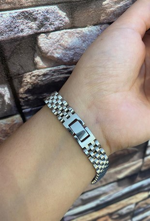 Erkek Gümüş Renk Taç Detay Çelik Bileklik