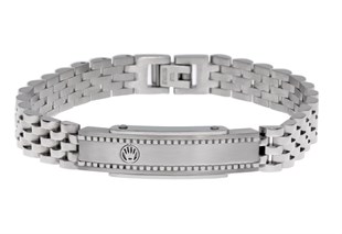 Erkek Gümüş Renk Taç Detay Çelik Bileklik