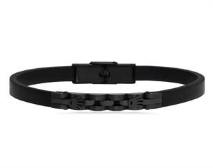 Erkek İnce Sembol Detay Siyah Deri Bileklik