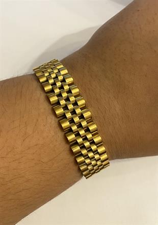 Erkek Kalın Gold Renk Çelik Bileklik