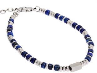 Erkek Lacivert Renk Doğal Taş Çelik Detay Bileklik