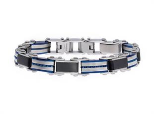 Erkek Mavi Detay Siyah Renk Çift Taraflı Çelik Bileklik 