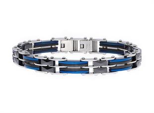 Erkek Mavi Detay Siyah Renk Çift Taraflı Çelik Bileklik 