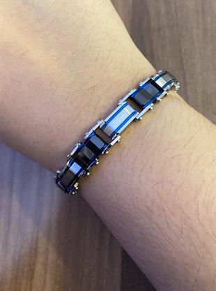 Erkek Mavi Renk Detay Çift Taraflı Bileklik 