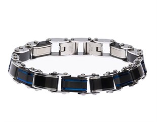 Erkek Mavi Renk Detay Çift Taraflı Çelik Bileklik