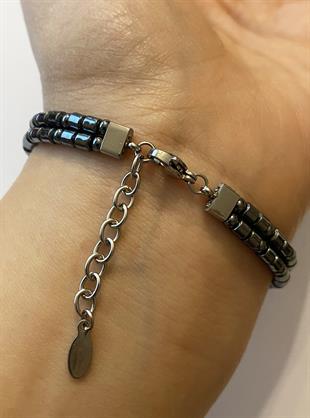 Erkek Mavi Renk Temalı Çelik Detay Bileklik