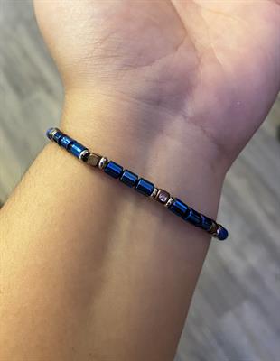 Erkek Mavi ve Bakır Taş Sembol Detay Boncuk Bileklik