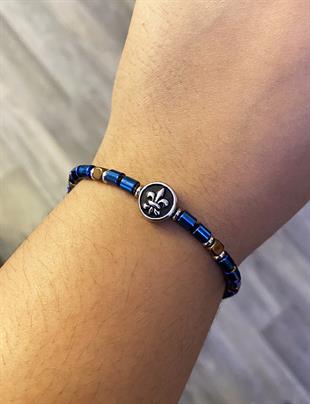 Erkek Mavi ve Bakır Taş Sembol Detay Boncuk Bileklik