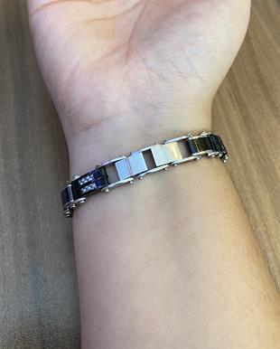 Erkek Örgü Detay Siyah Çift Taraflı Bileklik 