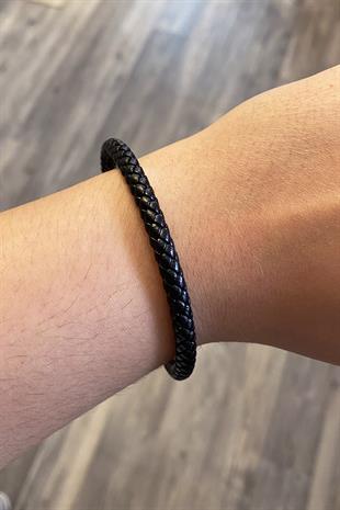 Erkek Örgü Model Düz Deri Bileklik