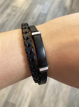 Erkek Örgü Model İkili Deri Bileklik