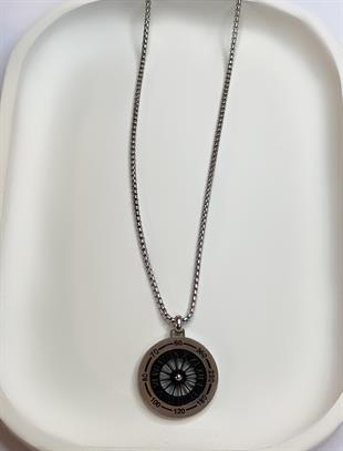 Erkek Roma Rakam Detay Çelik Kolye