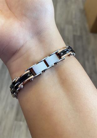 Erkek Rose Detay Çelik Çift Taraflı Bileklik