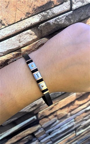 Erkek Rose Gold Detay Deri Bileklik