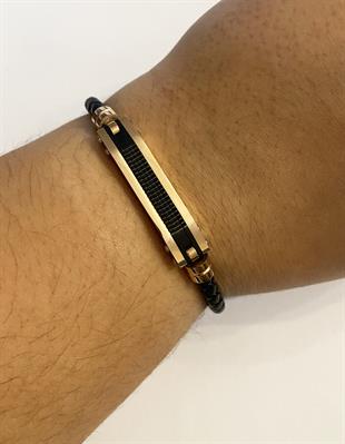 Erkek Rose Renk Detay Örgü Model Deri Bileklik