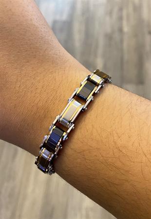 Erkek Sarı Renk Detay Çift Taraflı Çelik Bileklik