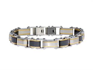 Erkek Sarı Renk Detay Çift Taraflı Çelik Bileklik