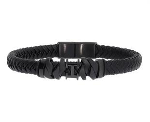 Erkek Sembol Detay Siyah Deri Bileklik 