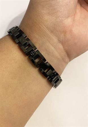 Erkek Sembol Detay Siyah Renk Çelik Bileklik