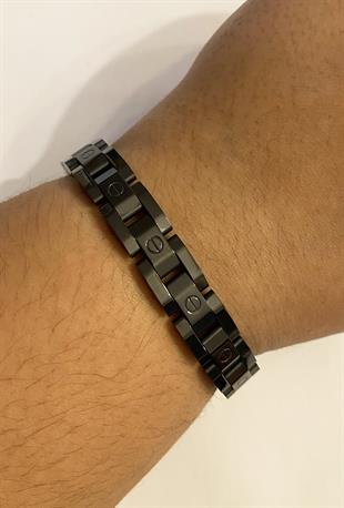 Erkek Sembol Detay Siyah Renk Çelik Bileklik