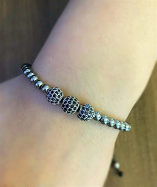 Erkek Silver Renk Boncuk Bileklik