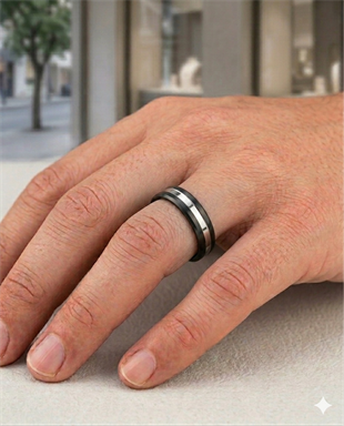 Erkek Silver Renk Çizgi Detay 6 mm Tungsten Yüzük