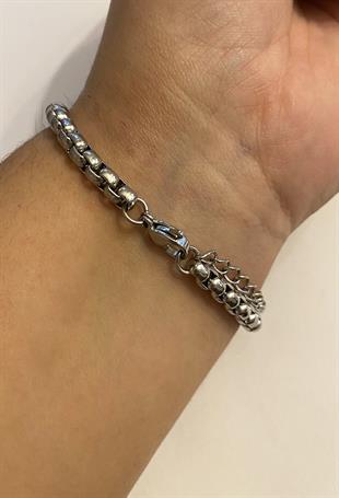 Erkek Silver Renk Plaka Detay Çelik Bileklik