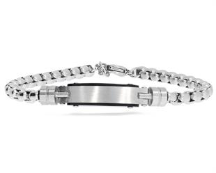 Erkek Silver Renk Plaka Detay Çelik Bileklik