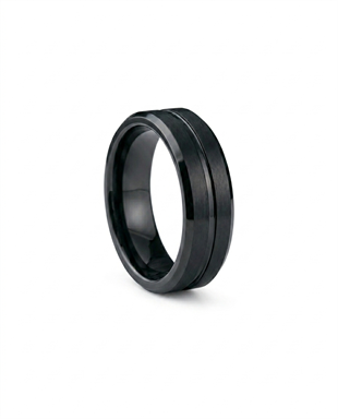 Erkek Siyah Çizgi Detay 6 mm Tungsten Yüzük
