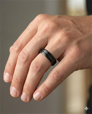 Erkek Siyah Çizgi Detay 6 mm Tungsten Yüzük