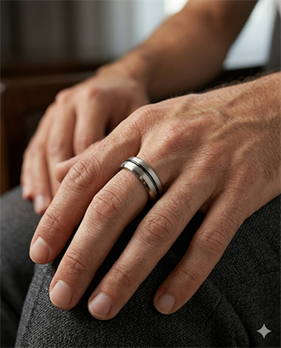 Erkek Siyah Çizgi Detay Gümüş Renk 6 mm Tungsten Yüzük  