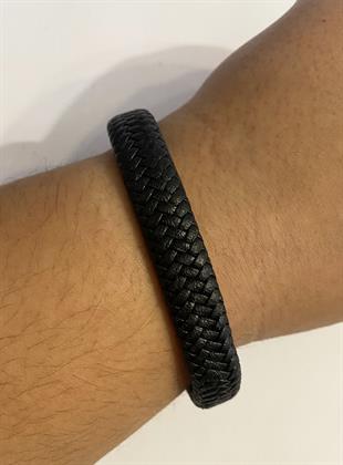 Erkek Siyah Örgü Model Deri Bileklik