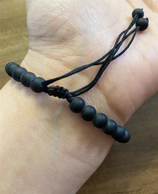 Erkek Siyah Renk Çapa Detay Ayarlanabilir Doğaltaş  Bileklik