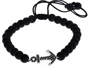 Erkek Siyah Renk Çapa Detay Ayarlanabilir Doğaltaş  Bileklik