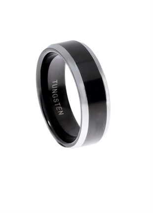 Erkek Siyah Renk Gümüş Detay Tungsten Yüzük 