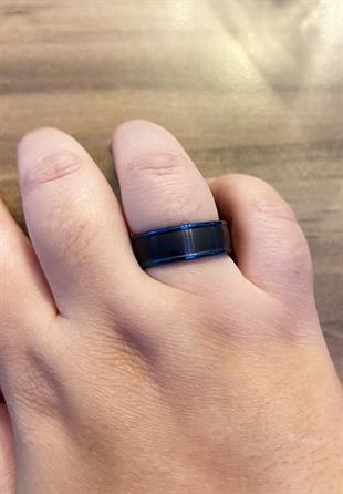 Erkek Siyah Renk Mavi Detay Tungsten Yüzük