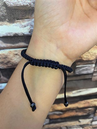 Erkek Sİyah Renk Taş Detay Makrome Bileklik