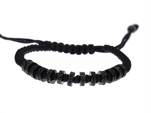 Erkek Sİyah Renk Taş Detay Makrome Bileklik