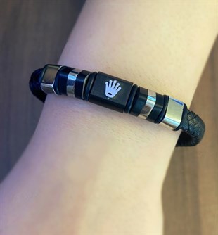 Erkek Siyah Sembol Detay Deri Bileklik