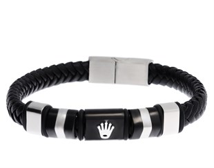 Erkek Siyah Sembol Detay Deri Bileklik