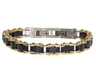 Erkek Siyah Seramik Model Gold Renk Detay  Çelik Bileklik