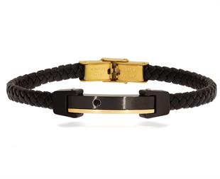 Erkek Siyah Tek Taş Detay Deri Bileklik