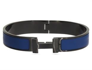 Erkek Siyah ve Lacivert Renk Detay Çelik Bilezik