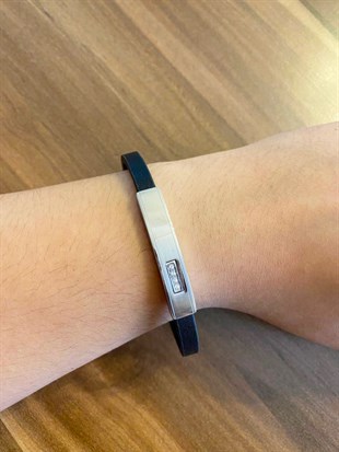 Erkek Taş Detay Deri Bileklik