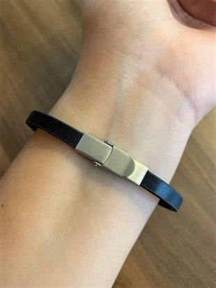 Erkek Taş Detay Deri Bileklik