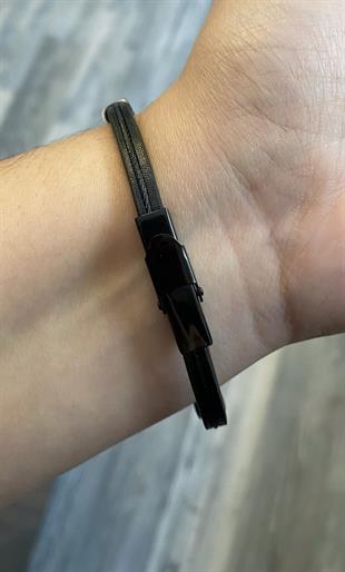 Erkek Taş Detay İnce Deri Bileklik