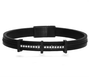 Erkek Taşlı Çelik İp Detay Deri Bileklik