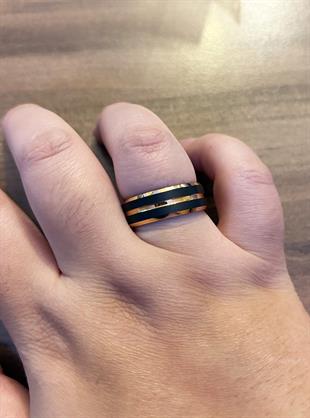 Erkek Üç Sıra Rose Detay Siyah Tungsten Yüzük 