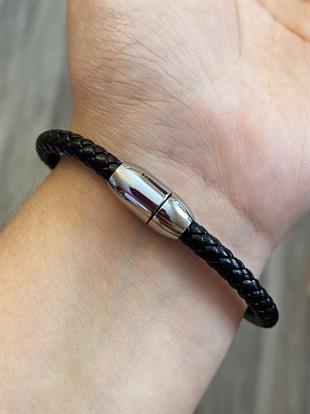 Erkek Yıldız Detay Örgü Model Deri Bileklik