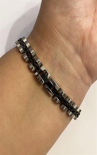 Erkek Yıldız Model Siyah Renk Detay Çelik Bileklik